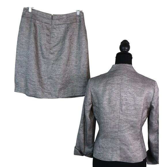 Talbots LINEN Gray Metallic Skirt Suit Mini Pleated 3/4 Sleeves Womens 2 4P work - Picture 4 of 8